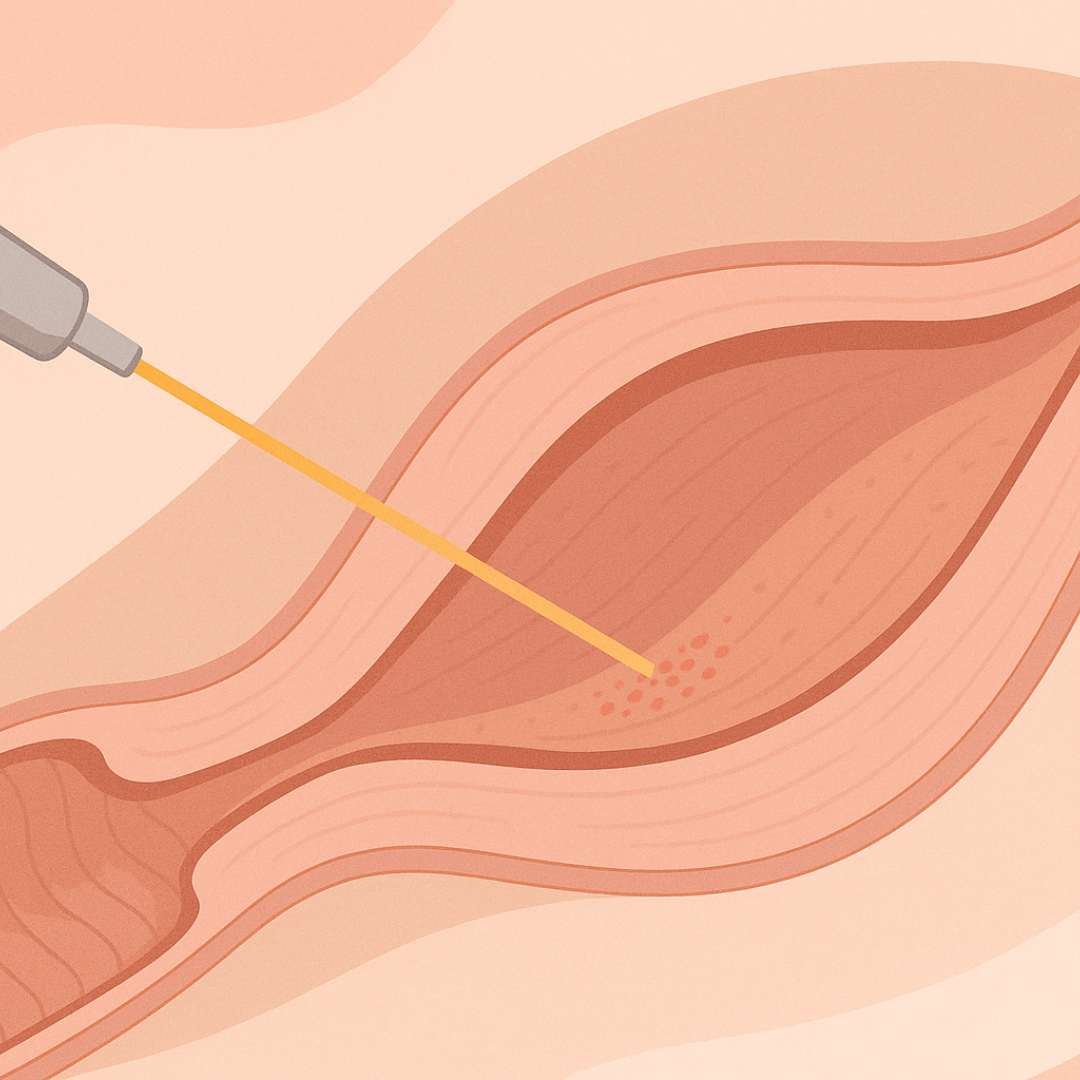 Illustration abstraite du mécanisme du laser CO2 vaginal stimulant la production de collagène